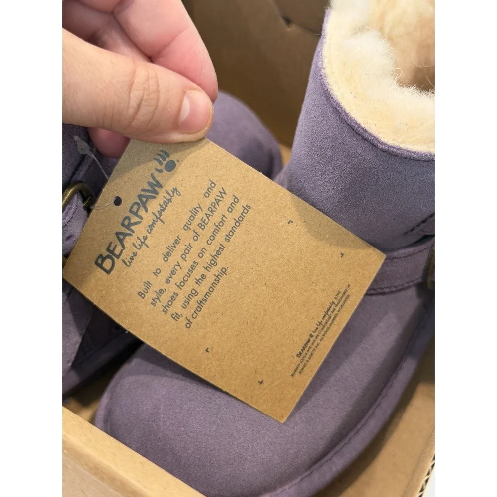 BEARPAW Katya Toddler Suede Faux Fur Lined Ankle Booties Buckle US 10 Fur lined